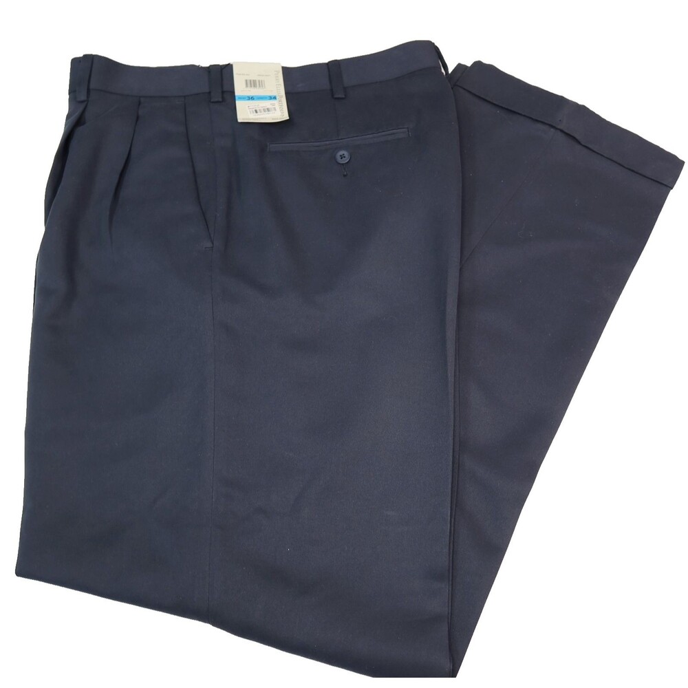 NEW Perry Ellis Portfolio Dress Pants Men's 36 x 34 Navy Pleated & Cuffed NWT